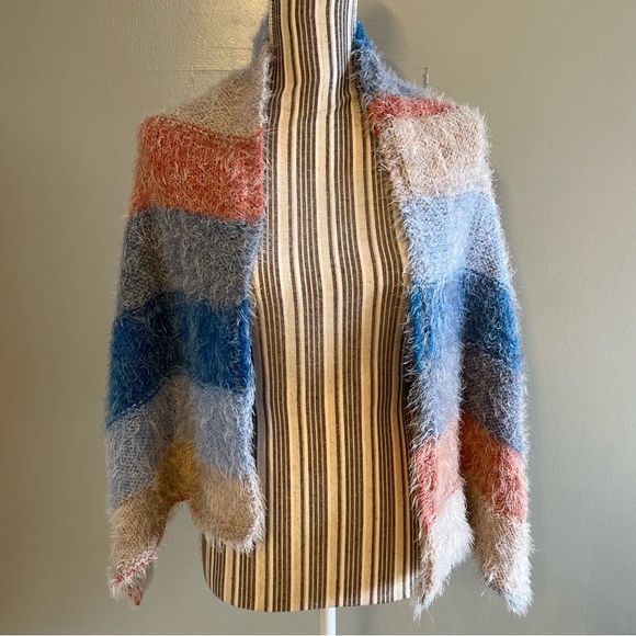 Womens Scarf Chunky Knit Multicolor Stripe Colorblock Fuzzy Rectangular Scarf - Picture 7 of 11